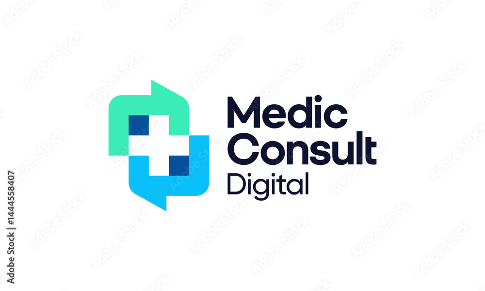 Medical consultation logo design. Cross Sign Medical vector design with chat bubble with digital pixel shape graphic icon symbol Medical consultation logo design. Cross Sign Medical vector design with chat bubble with digital pixel shape graphic icon symbol
