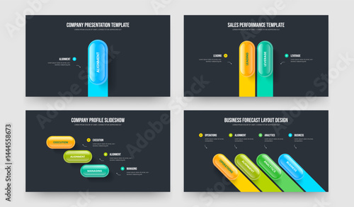 Investor Growth 1 2 3 4 Option Infographic Slideshow Layout Bundle. Creative Showcase One Two Three Four Element Diagram Frame Template Vector Illustration Collection.