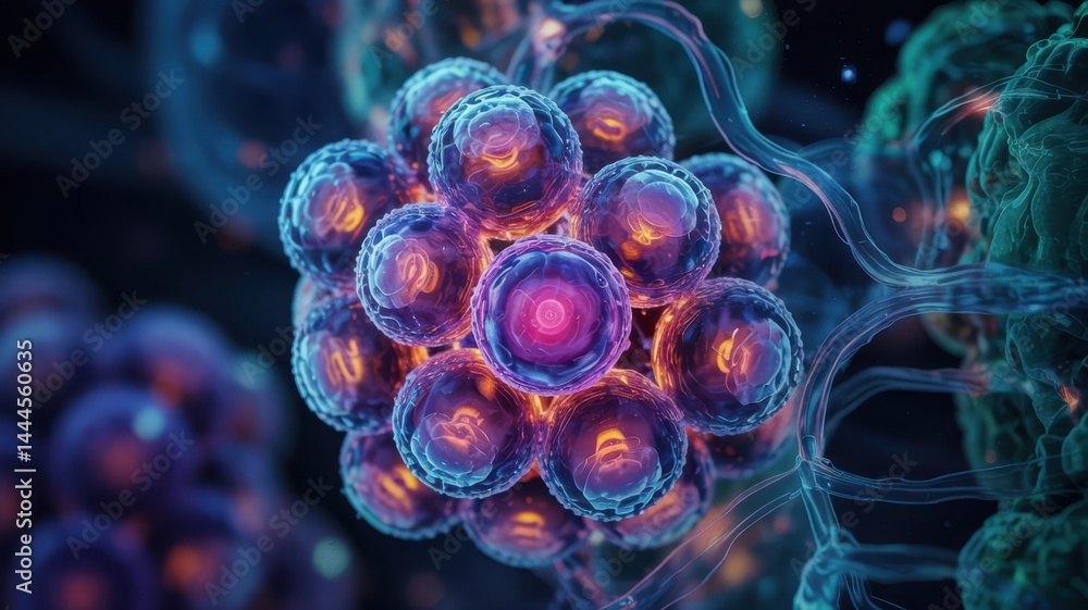 Obraz premium Cellular structure with glowing nucleus and membrane