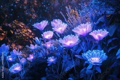 Enchanted Night Garden Glowing Flowers  Mystical Bloom Night Photography