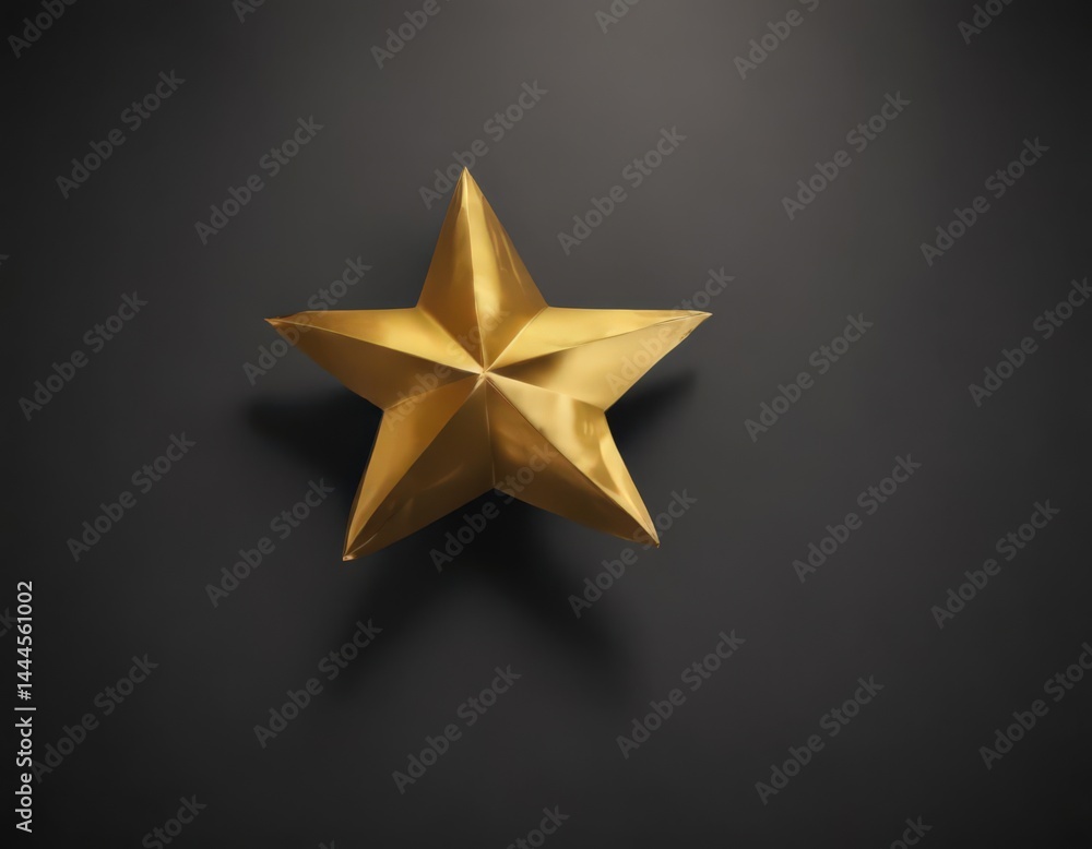 Obraz premium Bold gold star shape, metallic paper, dramatic shadow, metal, texture, black