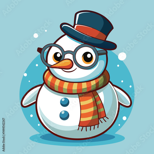 Explore the adorable charm of a cute snowman wearing glasses mascot cartoon illustration. Perfect for winter-themed projects and digital art enthusiasts, this whimsical design adds a playful and uniqu