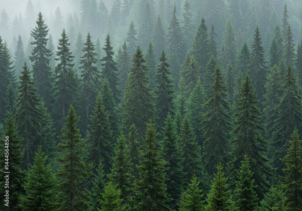 A dense forest of evergreen trees shrouded in mist creating a serene and atmospheric landscape view A dense forest of evergreen trees shrouded in mist creating a serene and atmospheric landscape view