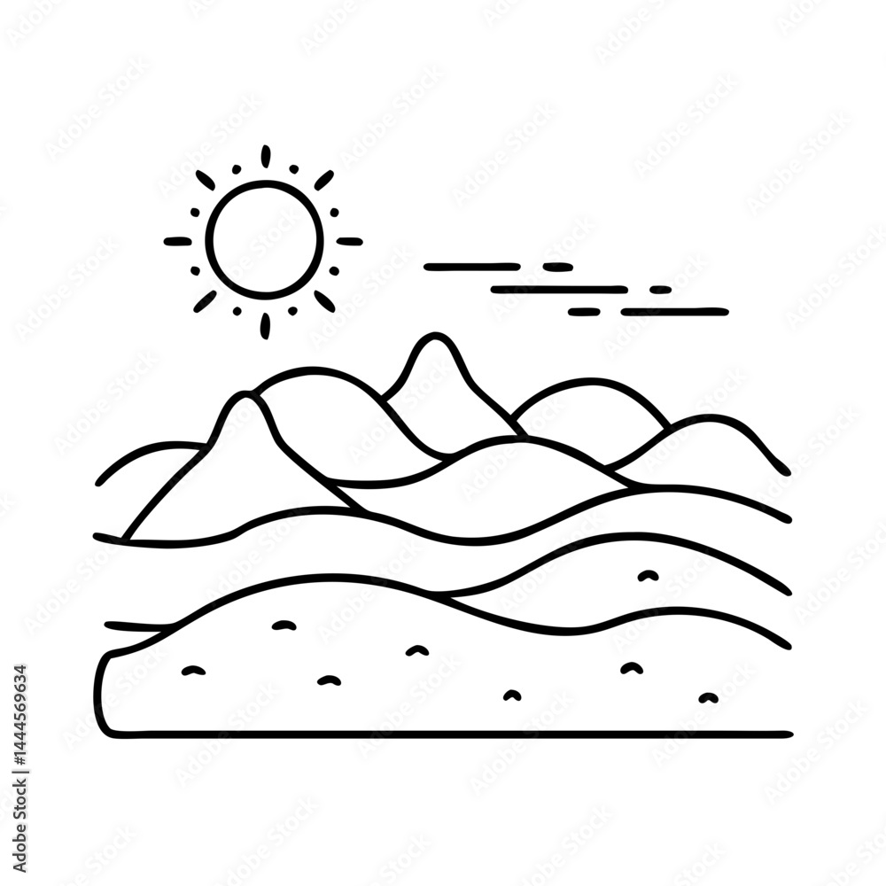 Fototapeta premium sand dunes icon, sand dunes line art - simple line art of sand dunes, perfect for sand dunes logos and icons