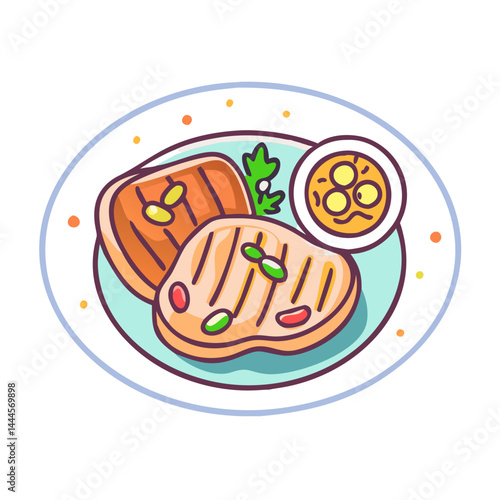  Illustration of Grilled Chops with Garlic