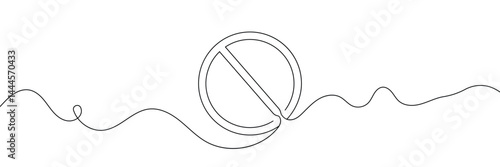 Linear prohibition continuous sign vector. Black stop sign drawn line. The no sign is a continuous line. Vector linear design ban