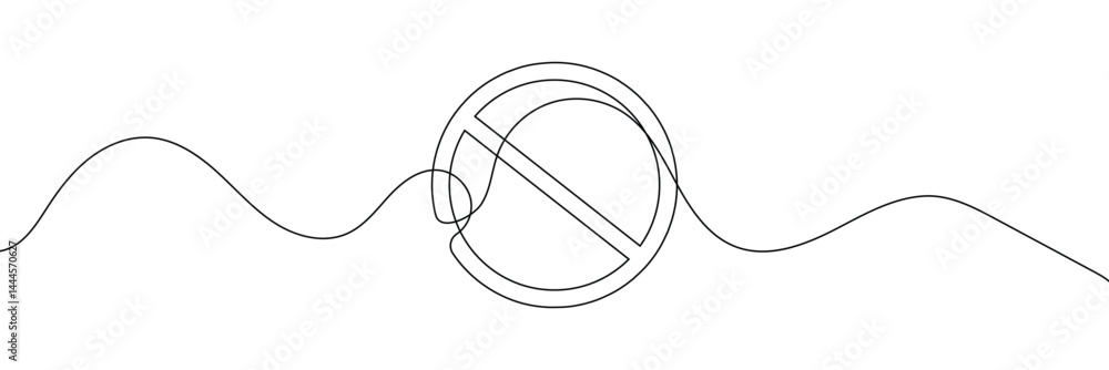 Obraz premium Linear prohibition continuous sign vector. Black stop sign drawn line. The no sign is a continuous line. Vector linear design ban