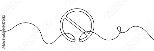 Linear prohibition continuous sign vector. Black stop sign drawn line. The no sign is a continuous line. Vector linear design ban