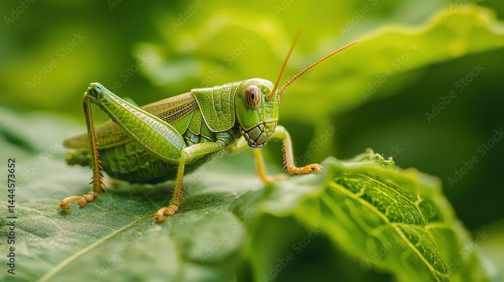 Fototapeta premium Grasshopper camouflaged on a leaf