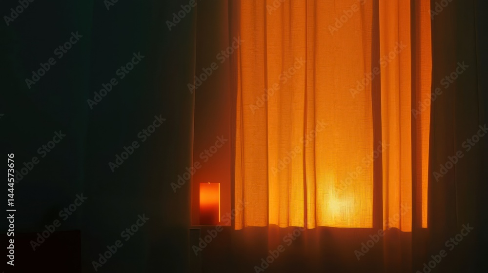 Naklejka premium Bright warm light shines through translucent window curtains
