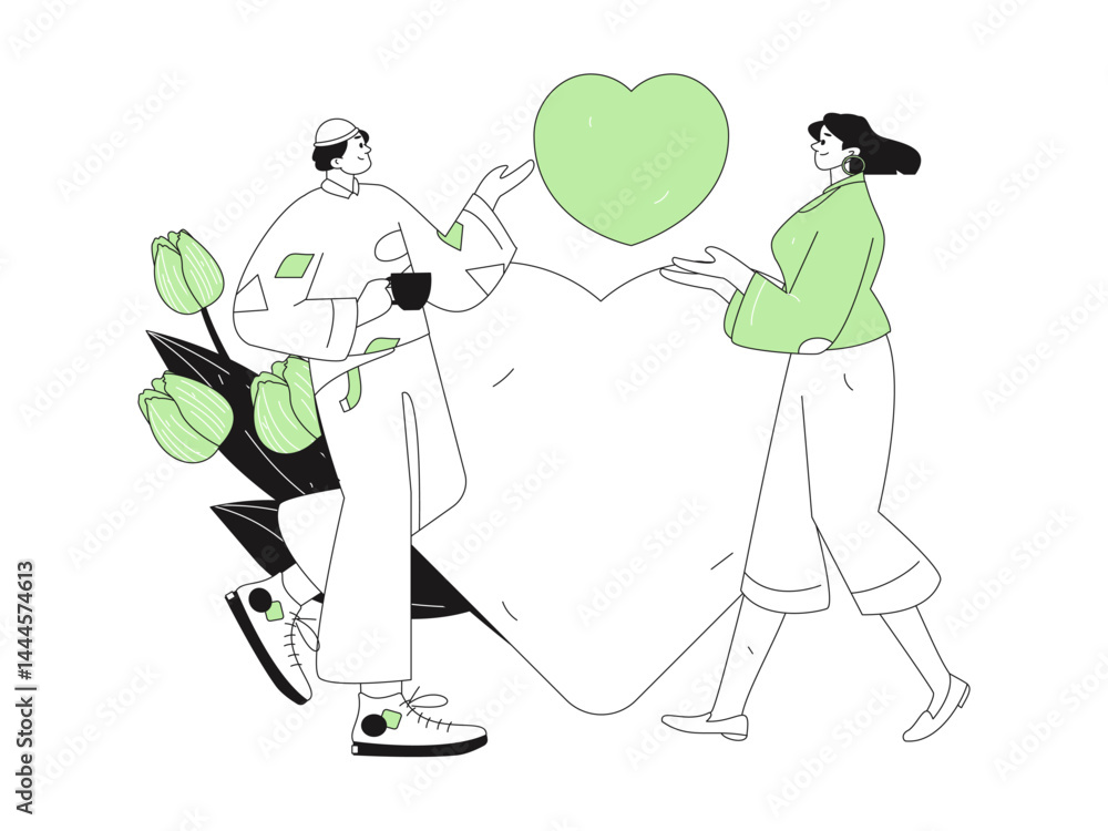 Happy Valentine's Day flat character vector concept business hand drawn illustration
Happy Valentine's Day flat character vector concept business hand drawn illustration