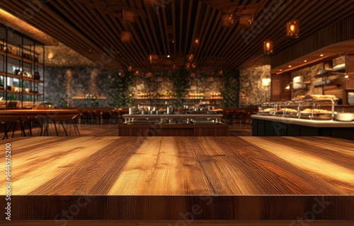 Wallpaper Mural Spacious, warm cafe interior with wooden table top  Buffet area with baked goods and drinks displayed Torontodigital.ca