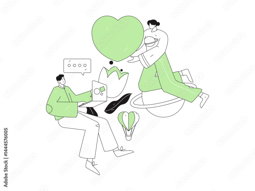 Fototapeta premium Happy Valentine's Day flat character vector concept business hand drawn illustration