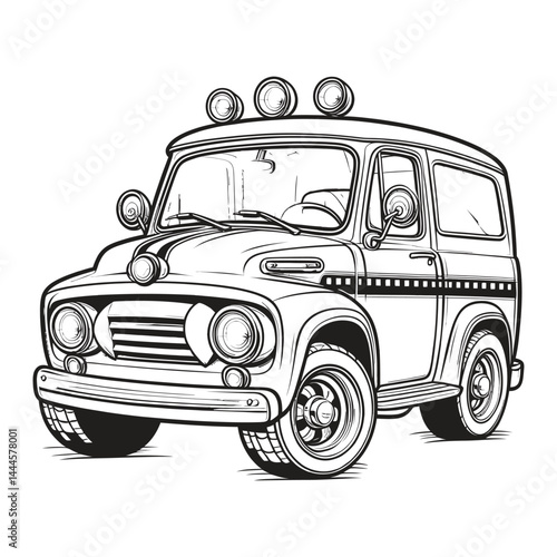 Classic Off-Road Vehicle Illustration Black and White