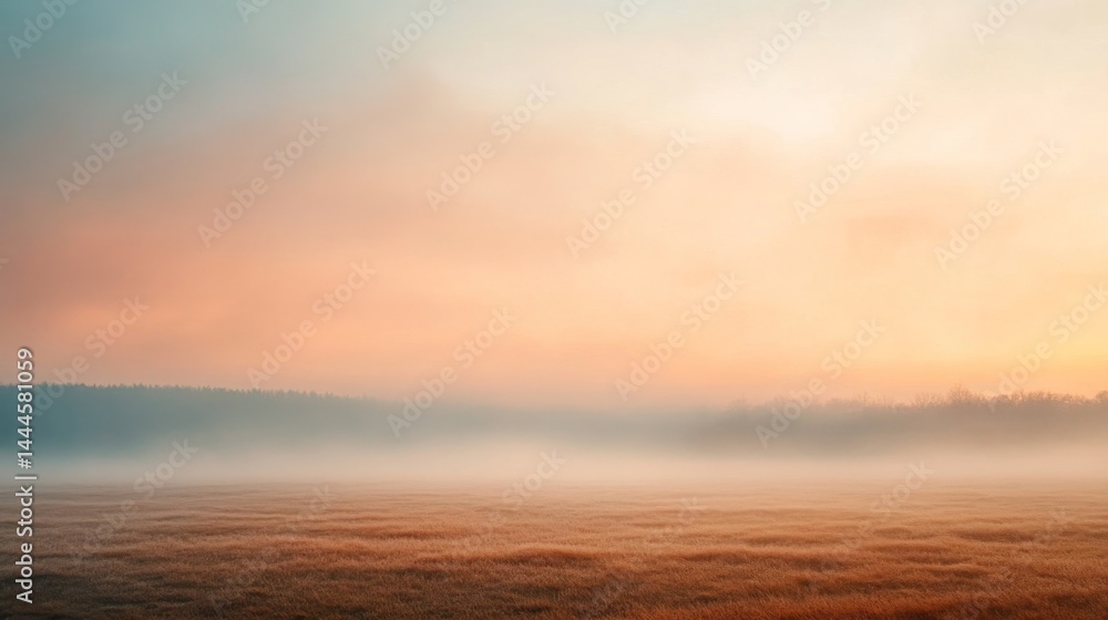 Naklejka premium Misty sunrise over a field of golden grass.
