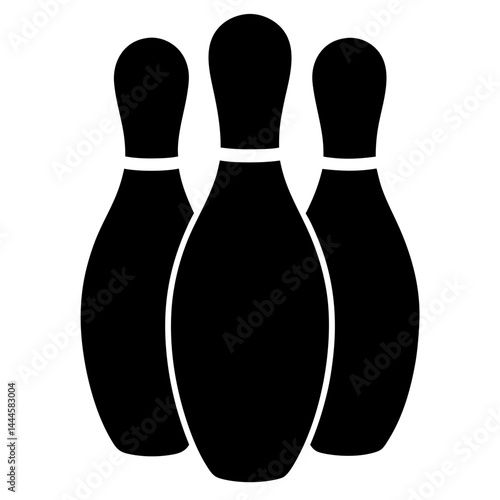 Three Black Bowling Pins Icon Simple Graphic Design