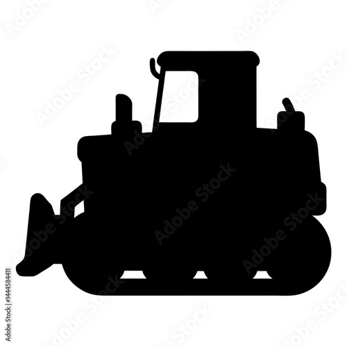 Black Silhouette of a Powerful Bulldozer Heavy Equipment Machine for Construction and Demolition