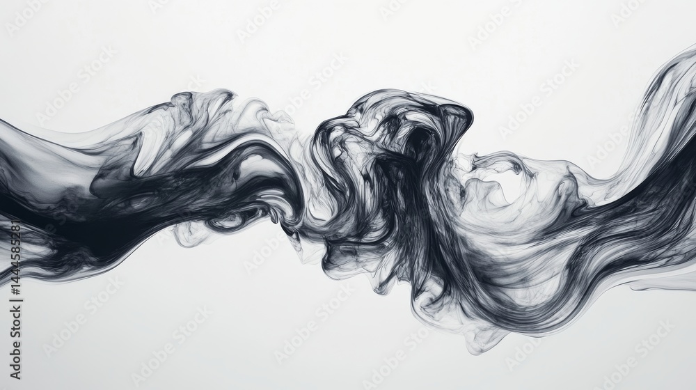 Fototapeta premium Abstract ink design with flowing forms and soft shades.