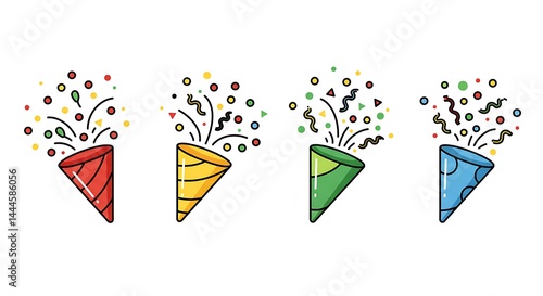 Confetti Poppers Exploding with Colorful Shapes