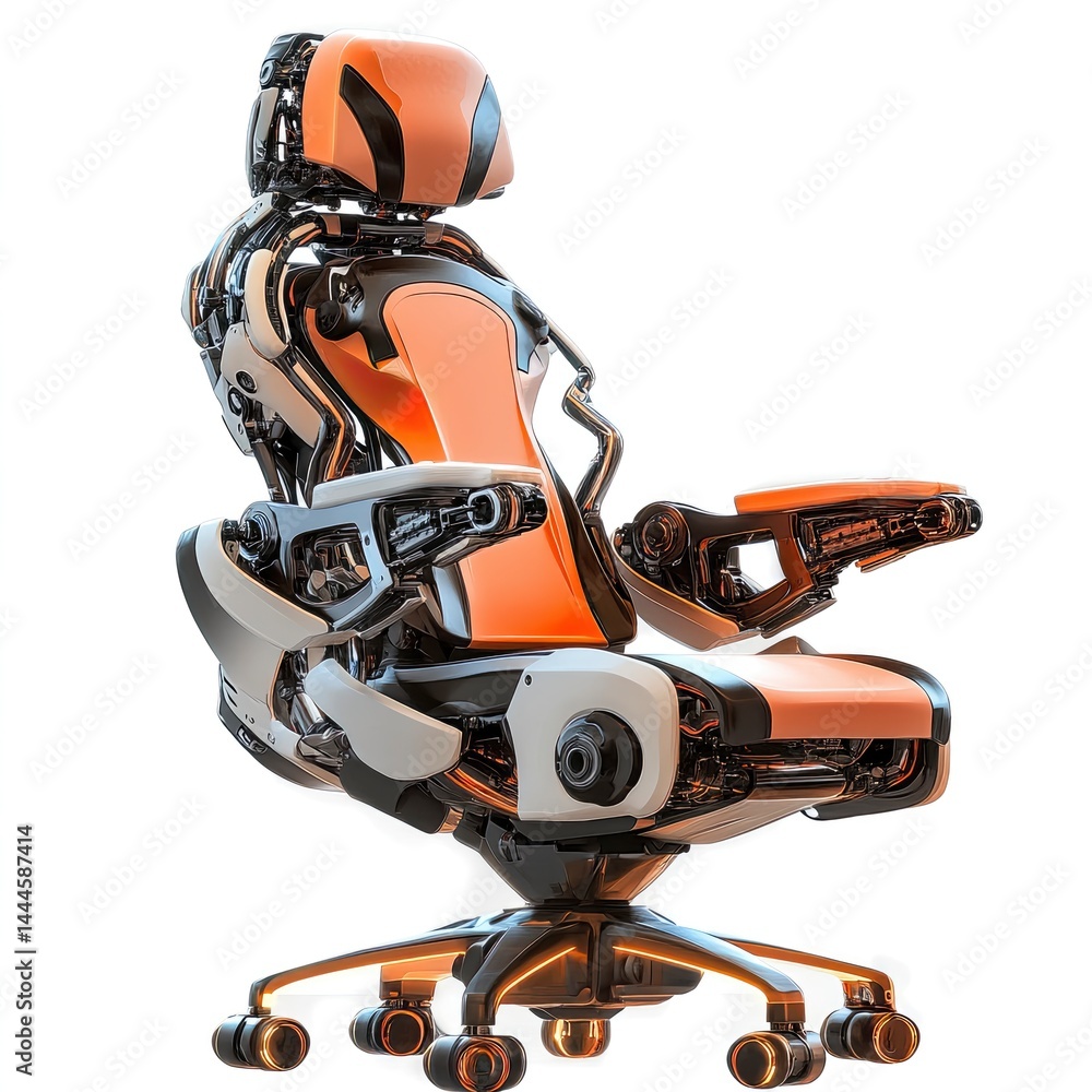 Sci-fi office chair with robotic mechanisms, no background. Sci-fi office chair with robotic mechanisms, no background.