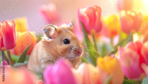 Low Poly Pet - Flower Loving Animal - Geometric Floral Art