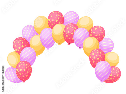 Cartoon colorful balloon arch, party decoration vector illustration