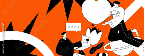 Happy Valentine's Day flat character vector concept business hand drawn illustration
