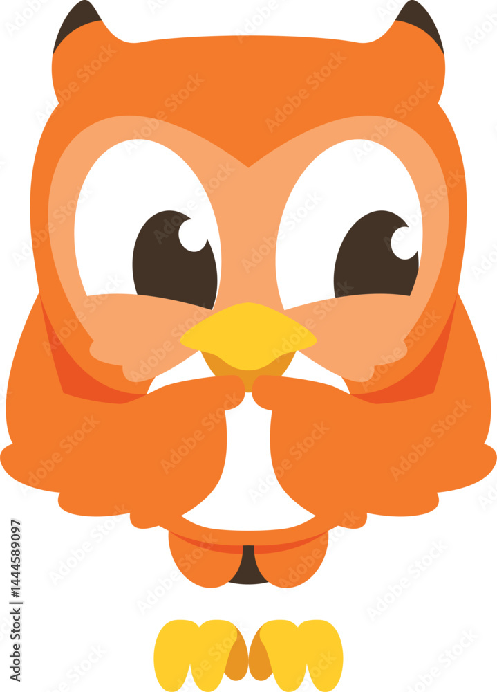 Obraz premium simple cartoon cute owl character is blushing with a pose playing with both fingers
