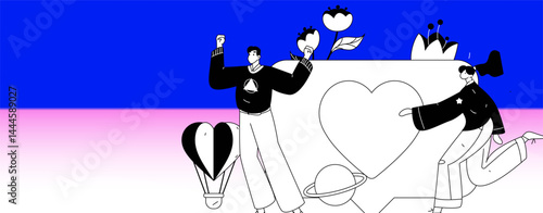 Happy Valentine's Day flat character vector concept business hand drawn illustration
