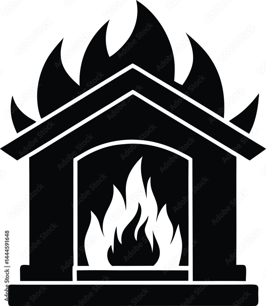 Fireplace with Flames Silhouette vector illustration Fireplace with Flames Silhouette vector illustration
