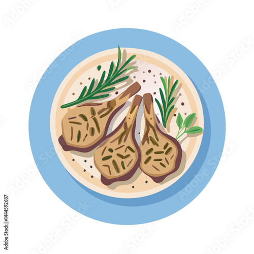  Delicious Plate of Grilled Lamb Chops with Rosemary
