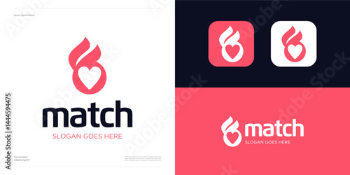 Love match with flame or fire logo design vector illustration element templates editable, power of heart symbol, icon kindle fires for sparking usable for app and identity business company