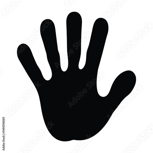 Black Silhouette of a Human Hand with Five Fingers Open Palm Upward Simple Graphic Design Element