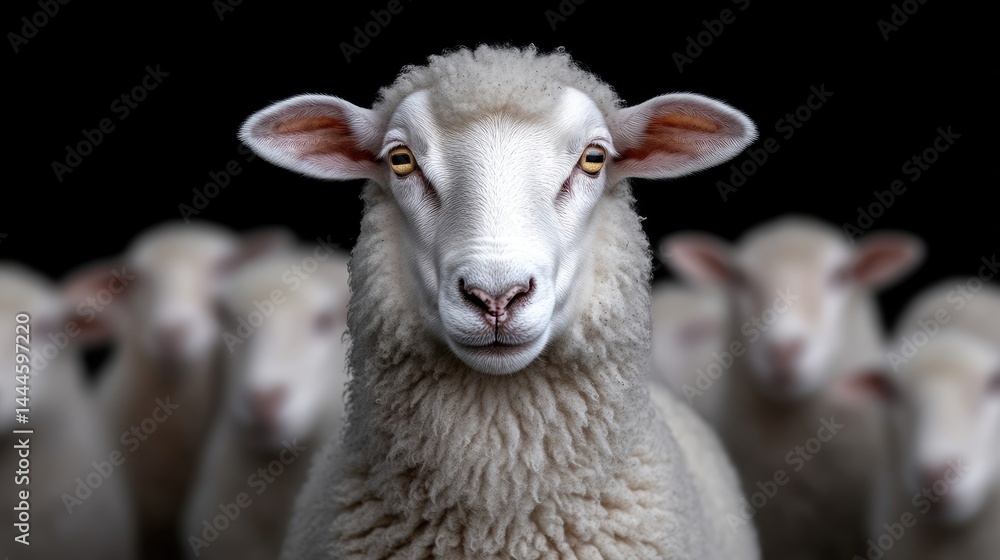 Obraz premium Focused sheep, leading a flock