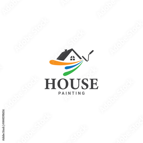 house painting service colored logo vector silhouette illustration business logo design template.