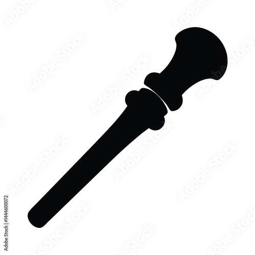 Black silhouette of a long slender object with a bulbous top resembling a ceremonial staff or wand