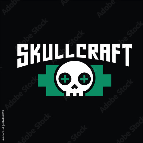 Skull craft a black and green logo with a skull on it