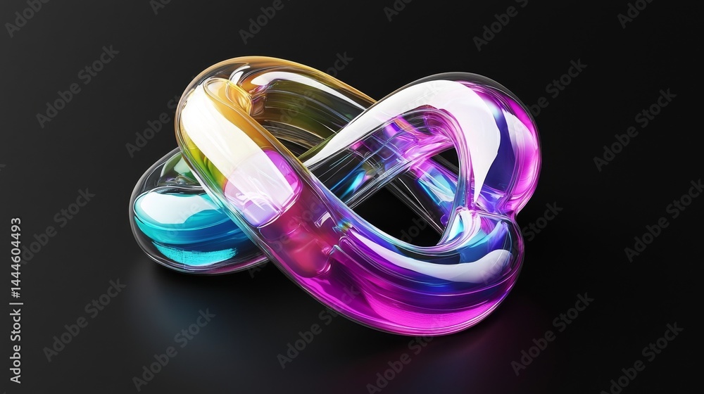 A vibrant, colorful abstract design with intertwining shapes and glossy textures. A vibrant, colorful abstract design with intertwining shapes and glossy textures.