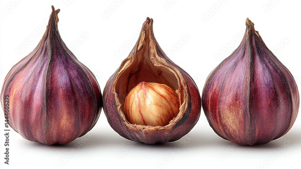 Fototapeta premium Harvesting exotic fruits chestnut-like seed pods market food photography bright studio close-up culinary exploration