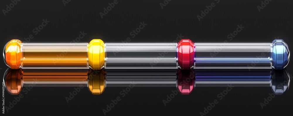 Obraz premium Colorful glass tubes arranged on a reflective surface showcasing modern design.