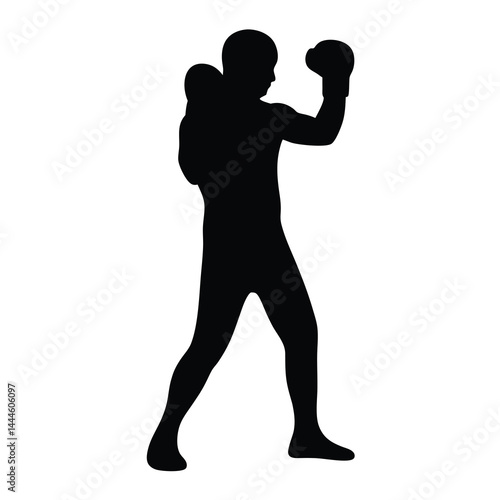 Silhouette of a Boxer in a Fighting Stance Ready to Throw a Punch