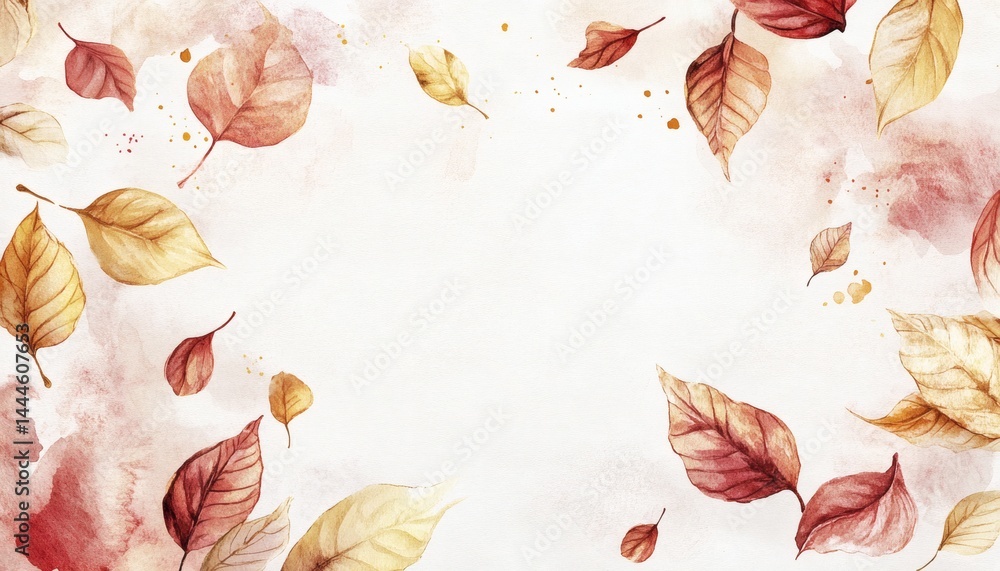 A watercolor design with autumn leaves in a frame.