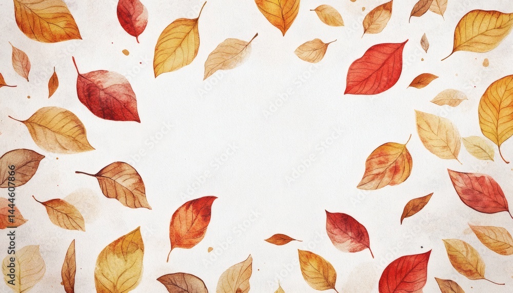Colorful autumn leaves frame on a textured background.