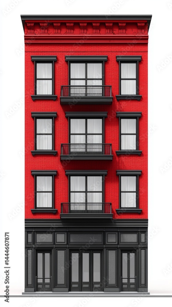 Fototapeta premium A bold red building showcasing modern architectural design and vibrant urban style.