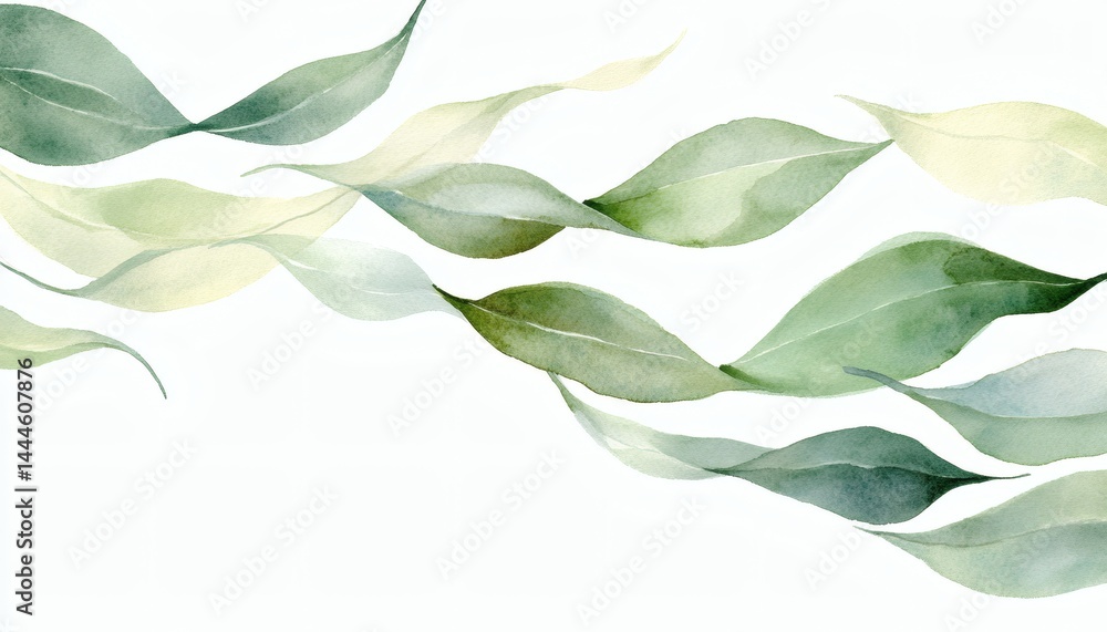 Abstract watercolor illustration of flowing leaves.