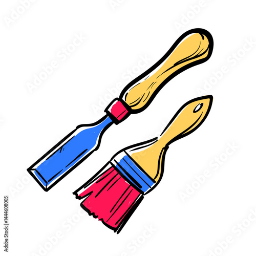Colorful Wood Chisel and Brush Illustration