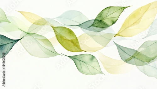 Obraz na płótnie Abstract watercolor illustration of flowing leaves in shades of green and yellow. w salonie