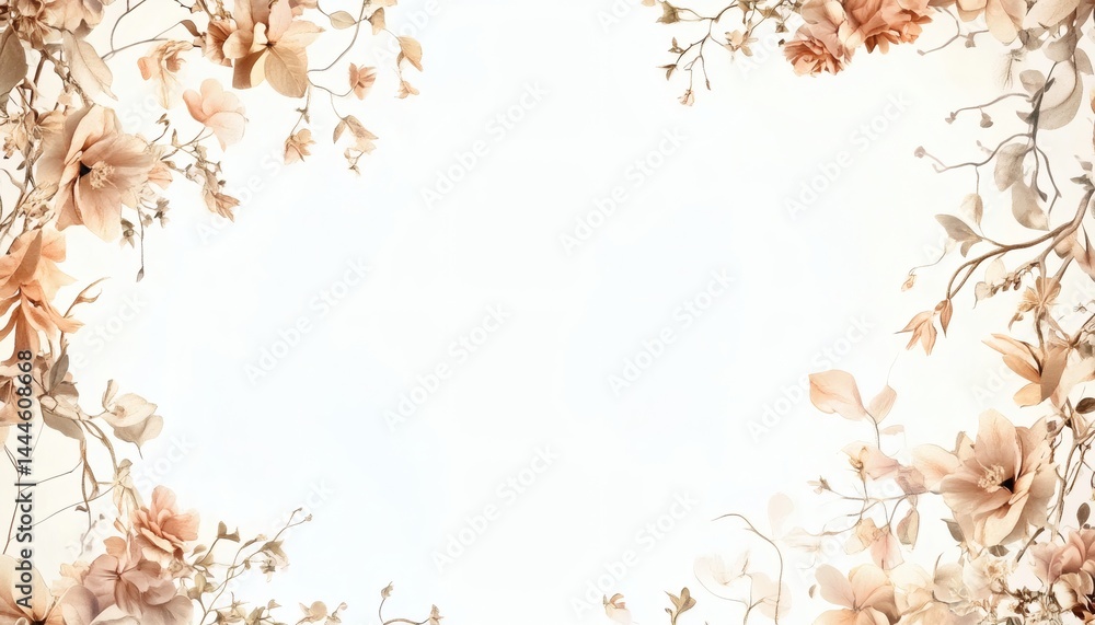 Delicate floral frame with pastel tones on a white background.