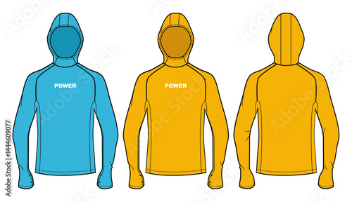 Men’s Fashion Top, Hoodies – CAD Flat Sketch Template, Vector flat sketch of a men's top with technical detailing. Suitable for menswear designers and tech packs.