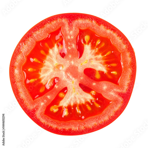 Wallpaper Mural Fresh, vibrant tomato slice showcasing juicy red flesh and seeds, perfect for salads, sandwiches, or cooking. Its bright color and texture evoke sense of freshness and health Torontodigital.ca